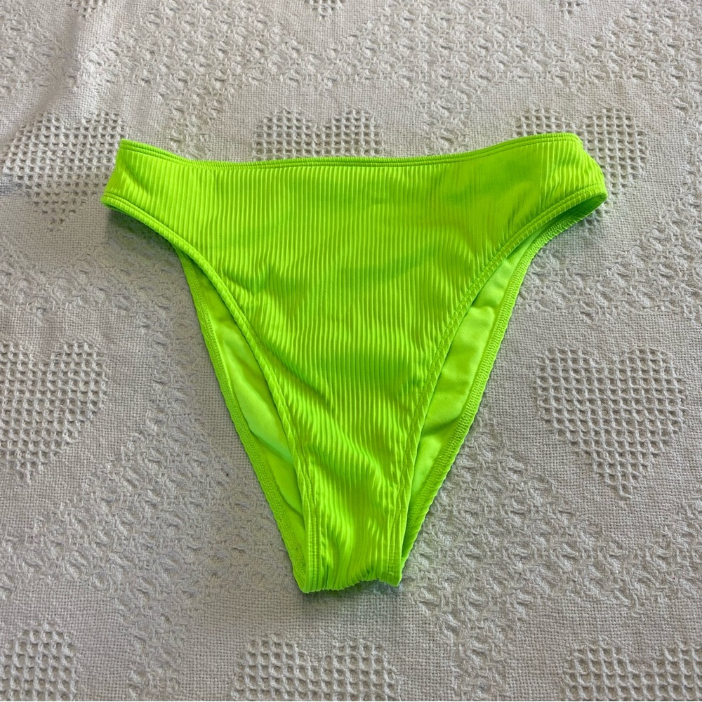 Neon Green Ribbed High Waisted Bikini Bottoms (s)